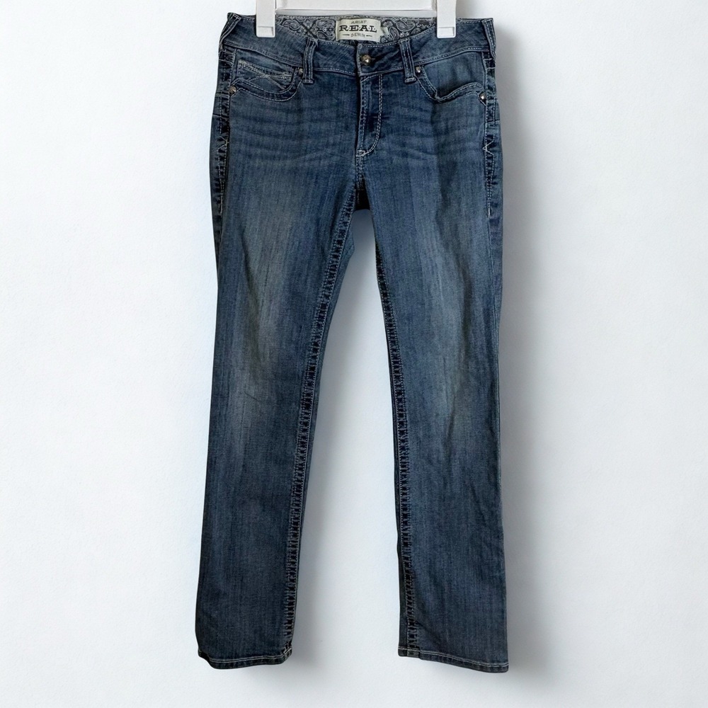 Ariat Jeans Womens 30L Blue Rainstorm Mid Rise Straight Icon Western Casual